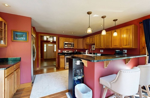 Cavendish Cabin | Riverfront mountain view house w/fireplace, firepit, decks, w/d, wifi, yard