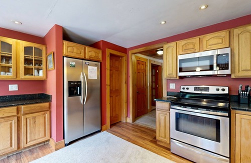 Cavendish Cabin | Riverfront mountain view house w/fireplace, firepit, decks, w/d, wifi, yard