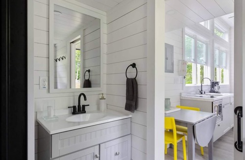 Johnson Cabin | Riverside Luxury Tiny House w/Treehouse Sauna, Hot Tub & Views Near Stowe