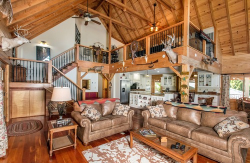 Rutherfordton House | Riverside opulence with game room, private heated pool, hot tub & firepit