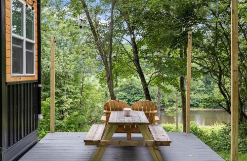 Johnson House | Riverside Tiny House with hot tub near Stowe