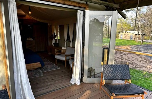 Bastrop Cabin | Romantic Lakefront Cabin with Fire Pit near Lake Bastrop, Texas – Luxury Glamping Escape for Couples