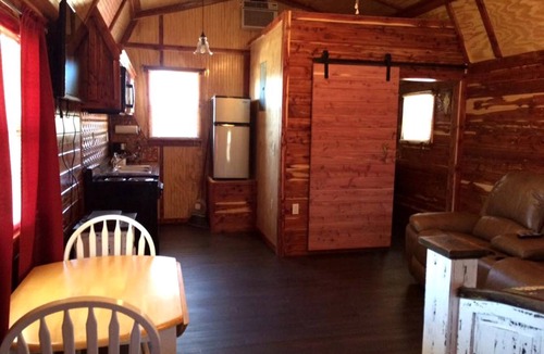 Hughes County Cabin | Rustic Cabin Rental with a Fishing Pond in Allen, Oklahoma
