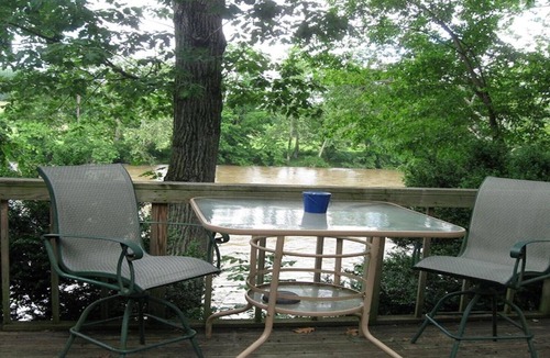 Luray Cabin | Rustic River Cabin, Charming Riverfront, Hottub, 2 Stone Fireplaces, Dock, Views