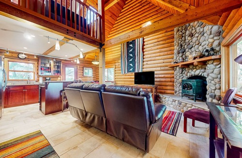 Oak Harbor Ski Chalet | Rustic waterview home, covered deck, vaulted ceilings & updated kitchen