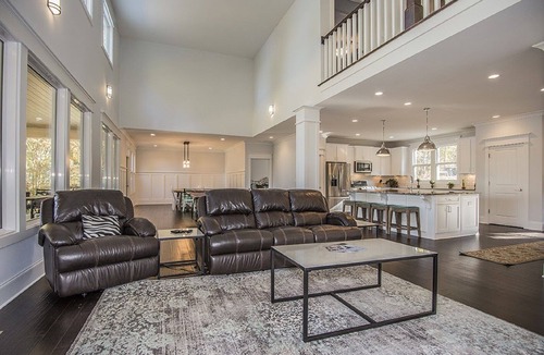 Eatonton House | Sandy Cove Lake Front House - Yard, Dock & Natural Sandy Beach on protected cove