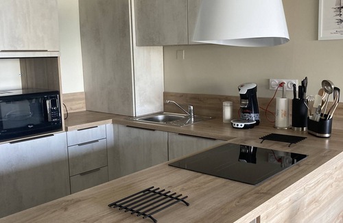 Palavas-les-Flots Apartment | Seaside apartment with swimming pool, renovated in 2024 (kitchen and living room)