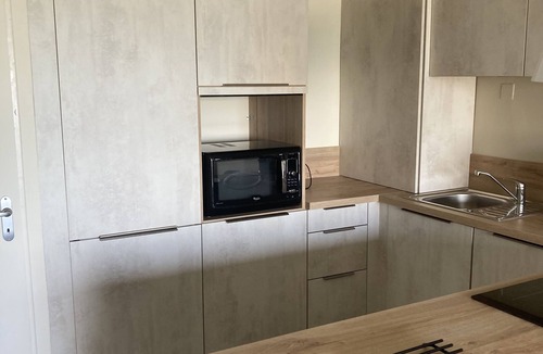 Palavas-les-Flots Apartment | Seaside apartment with swimming pool, renovated in 2024 (kitchen and living room)