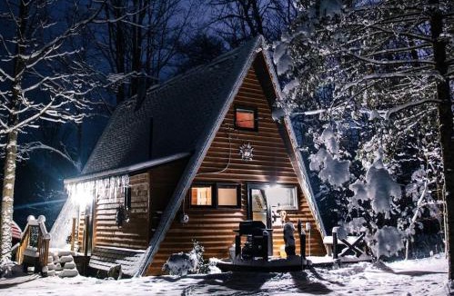 Luther Ski Chalet | Secluded A-Frame Cabin with Private Riverfront on Little Manistee River near Tustin, Michigan