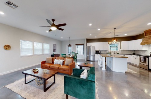 Fischer House | Secluded home with firepit, gas grill, central AC, game room, W/D