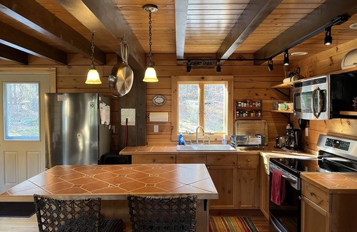 West Dover Cabin | Secluded Log Cabin with Waterfalls, Scenic Views, Pond & EV Outlet