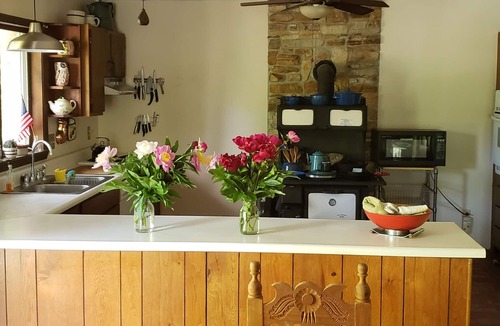 Salem House | Secluded Stone Housen50' deck overlooking Beaver Lake on Ozark Mushroom Farm!