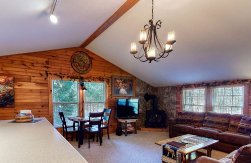 Fryeburg House | Serene home with fireplace, deck, firepit, central AC, & washer/dryer
