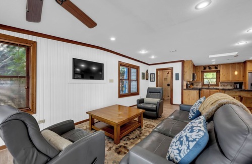 Kingsland House | Serene Riverfront Sanctuary: Private Boat Dock and Hill Country Views
