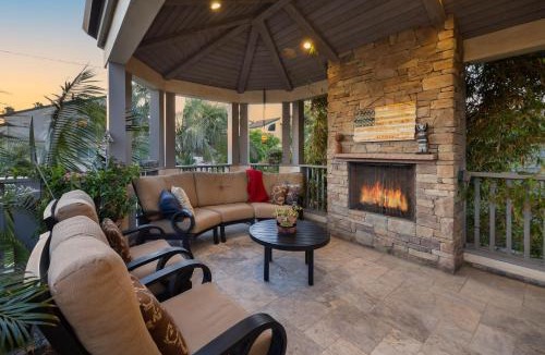 Old Towne House | Seventh Shore Stylish Seal Beach Home w Elevator Fireplace Bold Design