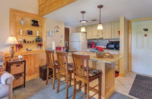 Chalet Village Condo | Sleep on a mtn top above the clouds! Gorgeous views, hot tubs suana king bed!