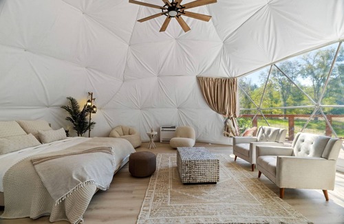 Bastrop County Cabin | Spectacular Two Domes and Lofted Cabin Union with Breathtaking Deck and Indoors in Elgin, Texas