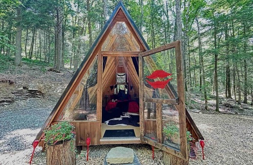 Sidney RV Rental | Stay Wild | Cozy A-Frame Cabin & Glamping Escape