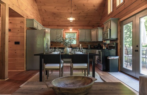 Sterling Cabin | Stone Beach Access | Cabin with a Fire Pit Glow