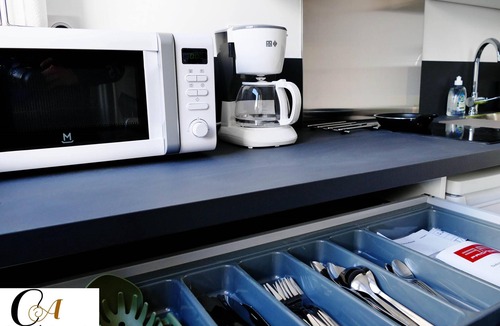 Falaise Apartment | Studio kitchen, bathroom, sleeping area, TV, WiFi