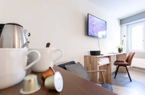 St. Gallen Apartment | Studio stylish blue (5) with shower (plus kitchen for shared use)