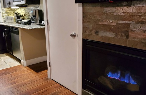 Lakeside Park Cabin | Studio with larger kitchenette, fireplace, and nearby attractions