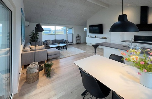Skaven Strand House | Stunning home in Tarm with lake view
