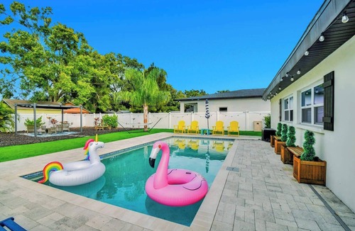 Sun Bay South House | Stylish Backyard PARADISE! Pool, Golf, Fire Pit