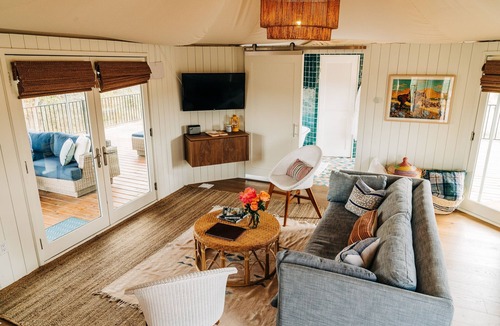 Prairie Lea House | Sundowner Safari Tent at Wahwahtaysee Resort on the San Marcos River
