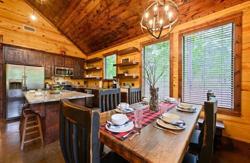 Hochatown Cabin | The White Buffalo Lodge · Nature's Playground | Hot Tub, Creek & Arcade Game