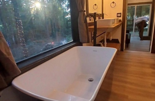 Plantersville Cabin | Tranquil Creekside Container with Private Waterfall Near Renaissance Festival | Magnolia, Texas