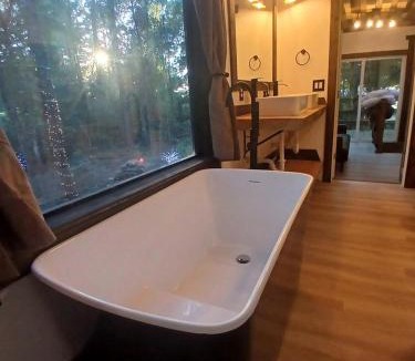 Plantersville House | Tranquil Creekside Container with Private Waterfall Near Renaissance Festival | Magnolia, Texas