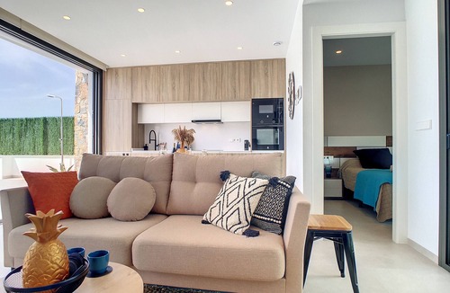 Santiago de la Ribera Villa | Villa with private roof terrace, patio with pool