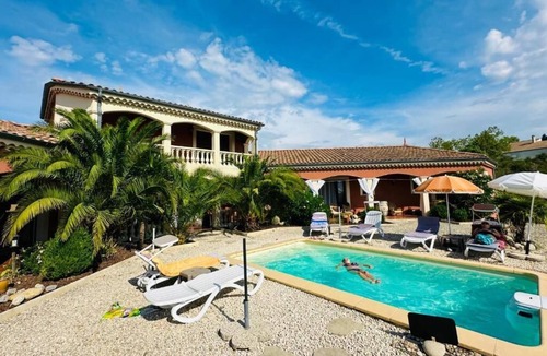 Saint-Jean-le-Centenier Villa | Villa with a pool and spa offering a spectacular view.
