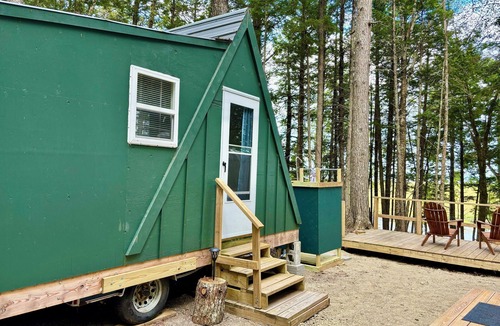Mariaville Cabin | Vintage Airstream Glamping + Tiny House A-Frame Cabin near Acadia, Fabulous View
