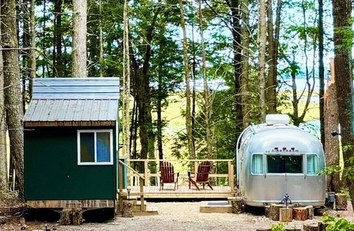 Mariaville Cabin | Vintage Airstream Glamping + Tiny House A-Frame Cabin near Acadia, Fabulous View