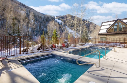Telluride Condo | Walk to All! Riverside Balcony with Ski Mountain Views and pool + hot tub