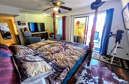 Nassau Bay Cabin | Water Access Lodge Manion 5 themed bedroom - Texas, Pan Am, Santa, Deer & Nasa