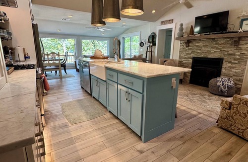 Vinita House | Waterfront beauty with dock and fireplace! Check in Bay! New Hot Tub!