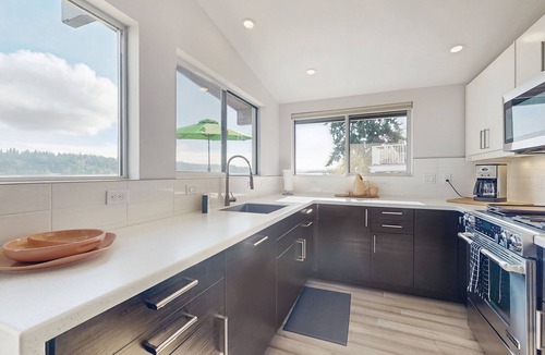 Retsil House | Waterfront home with a full kitchen, gas fireplace, W/D, & kayaks - views