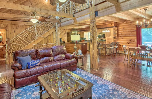 East Wakefield Cabin | Waterfront Log Cabin w/ Hot Tub & Fire Pit!