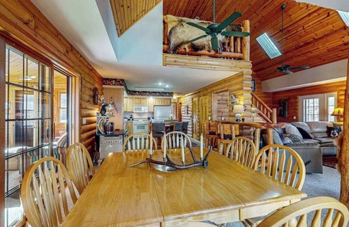Necedah House | Waterfront Log Cabin Retreat with Private Boat Dock, Gas Grill, Fire pit & WIFI