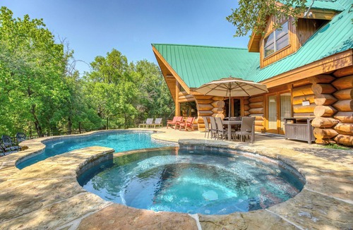Marble Falls Cabin | Waterfront Log Lodge w/Pool, Hot Tub & Sleeps 15
