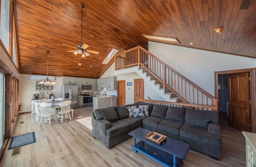 Gilbertsville House | Waterfront, private boat dock, gentle slope to the water, main lake views