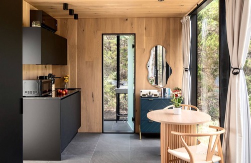 Bastrop Cabin | Whimsical Flower-Inspired Mirror Cabin by the Lake in the Enchanted Forests of Texas