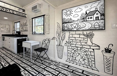 Paige House | Whimsical Lakefront Tiny Home with Hand-Drawn Doodle Design Near Bastrop, Texas