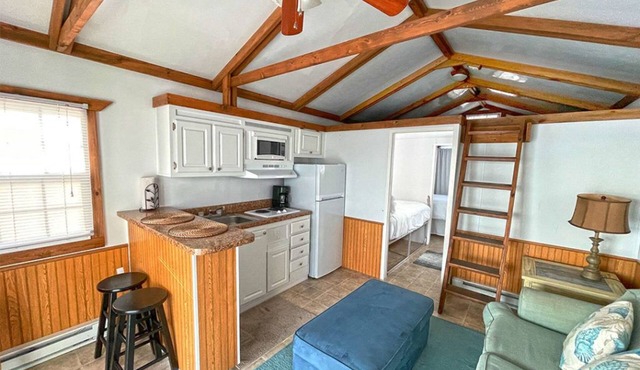 1.5 Bedroom, 1 bath with back deck. Pet friendly with 2 Queen and 2 twin beds.