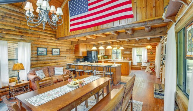1 Mi to Lake Log Cabin Retreat with Fire Pit