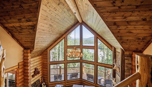 10% Dist for Summer! Lake Front Log Cabin with Double Decker Dock&Mtn. Views