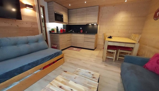 100m from shops, Ground floor, view building, terrace, tv, ski locker, 31m², Valmorel